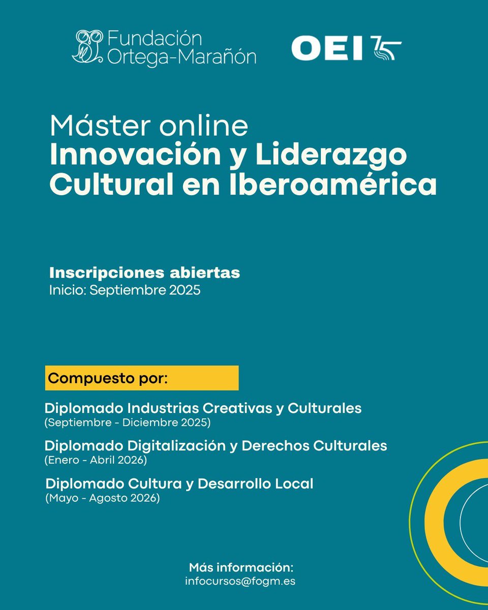 Regístrate en el #Máster de Innovación y Liderazgo Cultural, que ofrece una formación especializada para impulsar proyectos con impacto social.

📚Modalidad 100% online
ℹ️Entérate más: bit.ly/masterOEIOrteg…