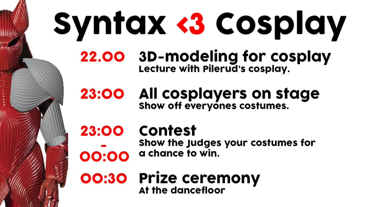 clubsyntaxerror's tweet image. Next Syntax Error is around the corner. If you like anime and cosplay besides games and music, you&apos;re in for a treat, including a lecture and light-hearted contest with Pilerud&apos;s Cosplay. 

Anime &amp;amp; Cosplay Special: 26 April, 21:00-03:00.
See you there!
syntax-error.se