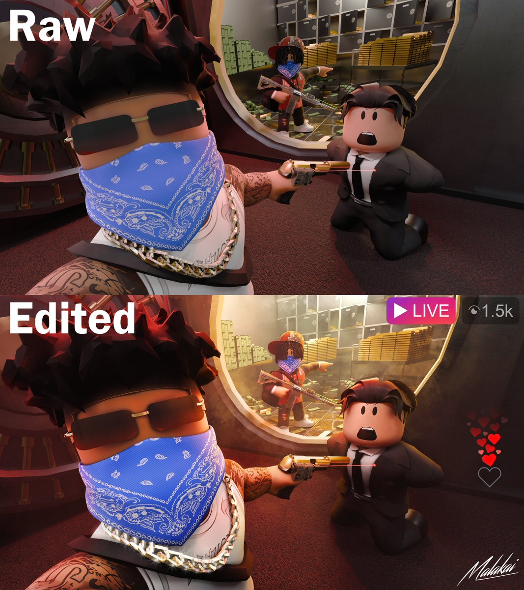 Thumbnail commission I did a while ago

Raw render and finished product side by side comparison

Likes and Retweets are appreciated! ❤️

#Roblox #RobloxDev #RobloxArt #RobloxGFX