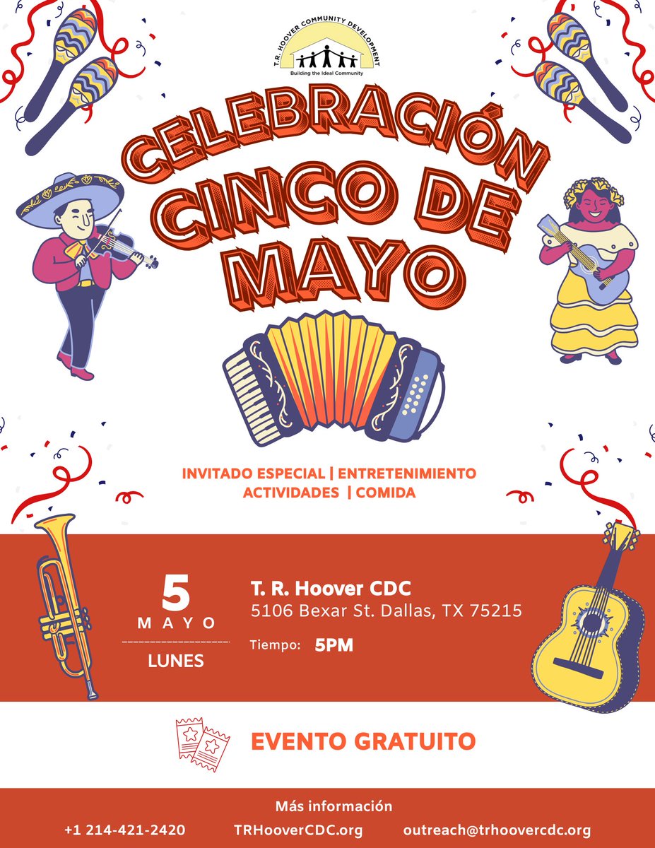🌟🎉 ¡Celebra el Cinco de Mayo con nosotros! 🎉🌟
Únete a nosotros el 5 de mayo para un día lleno de diversión, comida deliciosa, música en vivo, actividades atractivas y conexión comunitaria. 🇲🇽🎶
¡Estamos emocionados de verte allí! 🌟