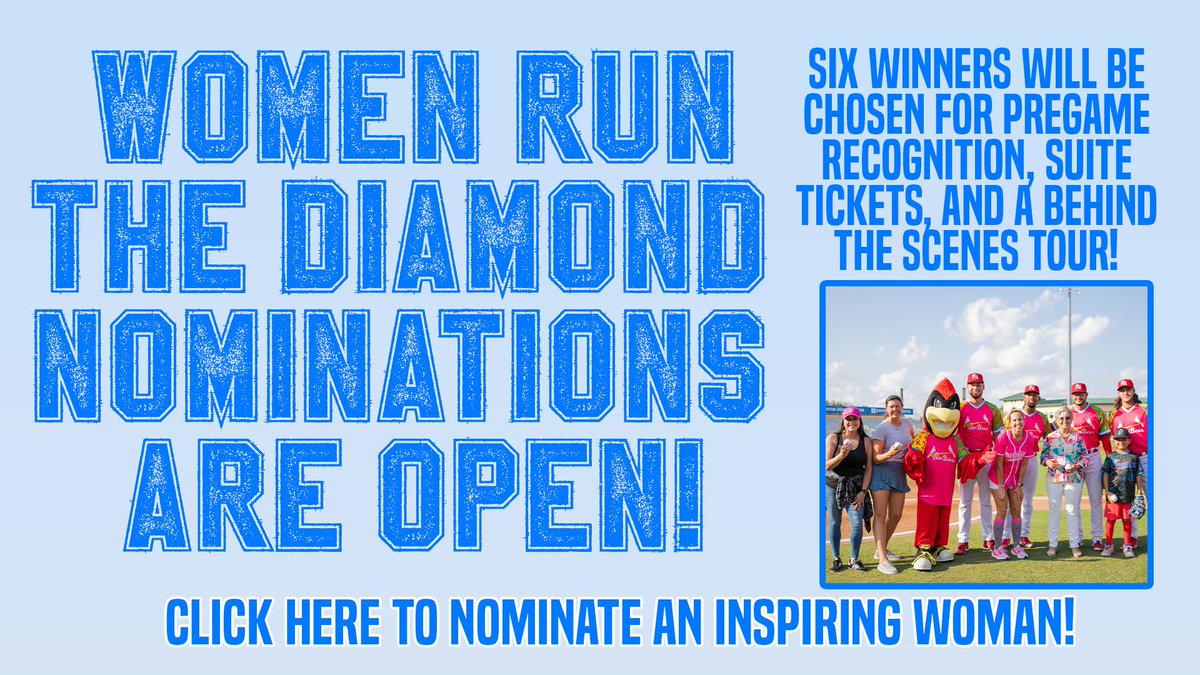 Women Run the Diamond Nominations are now open! If you know an inspiring woman or female athlete in the Palm Beach/Jupiter area, nominate her for a chance to be recognized! Follow this link: docs.google.com/forms/d/e/1FAI…
