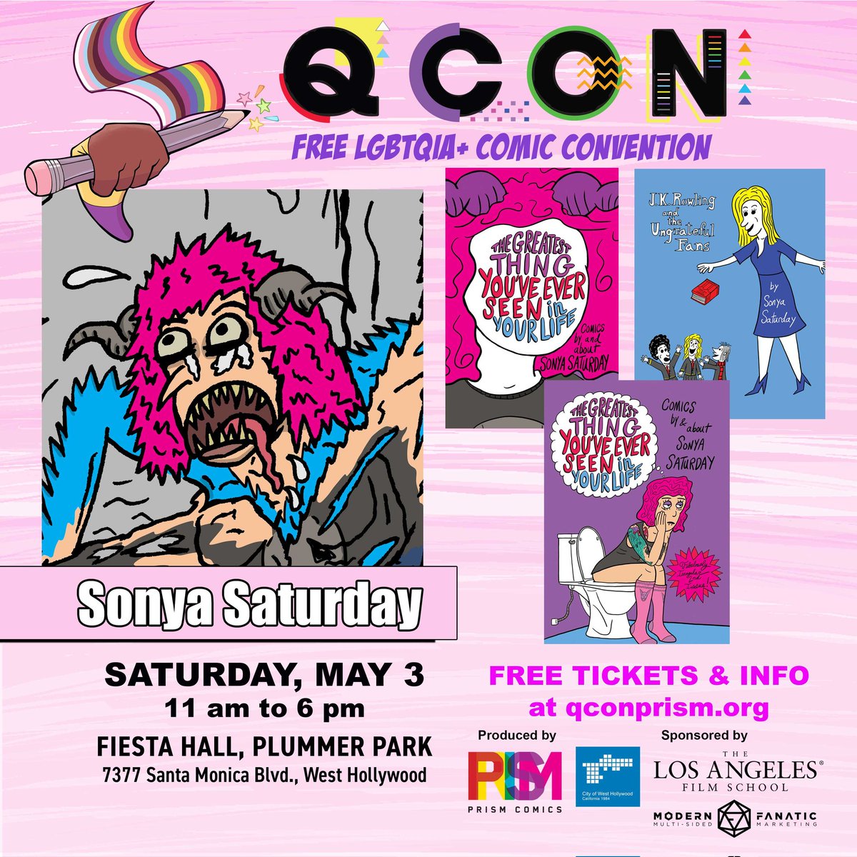 Q CON 2025 is thrilled to be joined by cartoonist Sonya Saturday as our guest! 
Her work includes the semi-autobiographical webcomic THE GREATEST THING YOU'VE EVER SEEN IN YOUR LIFE and more!
REGISTER FOR FREE TICKETS: qconprism.org
#comics #lgbtqia #indie