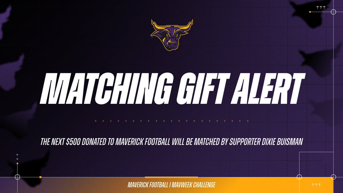🏈 MavWeek Challenge Update: For the second year in a row, Dixie Buisman is going ALL IN for Maverick Football—matching the next $500 in donations!

🔗 msumavericks.com/MavWeek
#MavWeek #HornsUp #MaverickFootball