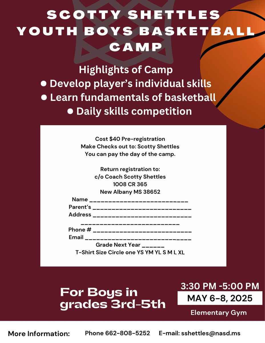 Josh Barnett (@coachbarnett7) on Twitter photo 🏀 The Annual Scotty Shettles/New Albany Boys Youth Basketball Camp 🏀
Details Below!
<a href="/ShettlesScotty/">Scotty Shettles</a> <a href="/HailMaroon/">Hail to the Maroon 🐾</a> 🏀 The Annual Scotty Shettles/New Albany Boys Youth Basketball Camp 🏀
Details Below!
<a href="/ShettlesScotty/">Scotty Shettles</a> <a href="/HailMaroon/">Hail to the Maroon 🐾</a>