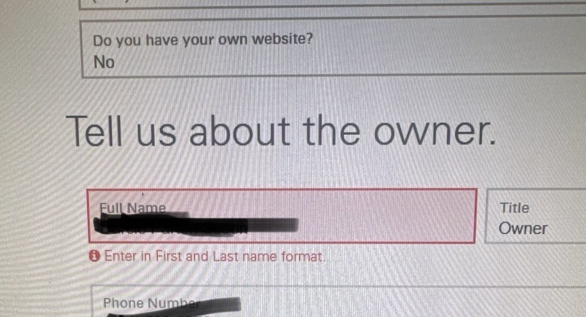 PartonScoonInv's tweet photo. @Fiserv It’s hard to believe they’re the best when your client-enrolling sales software prohibits hyphens &amp; spaces when they belong in a client’s legal last name. What kind of patriarchal misogynistic engineers are building the software?  How do you correct this before your IRS reports? https://t.co/ebsqxkPvMq