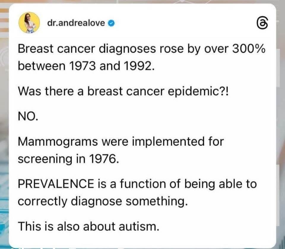 NoNonsenseND's tweet photo. Autism isn't necessarily increasing.

Diagnosis is. https://t.co/zaobntkEBK