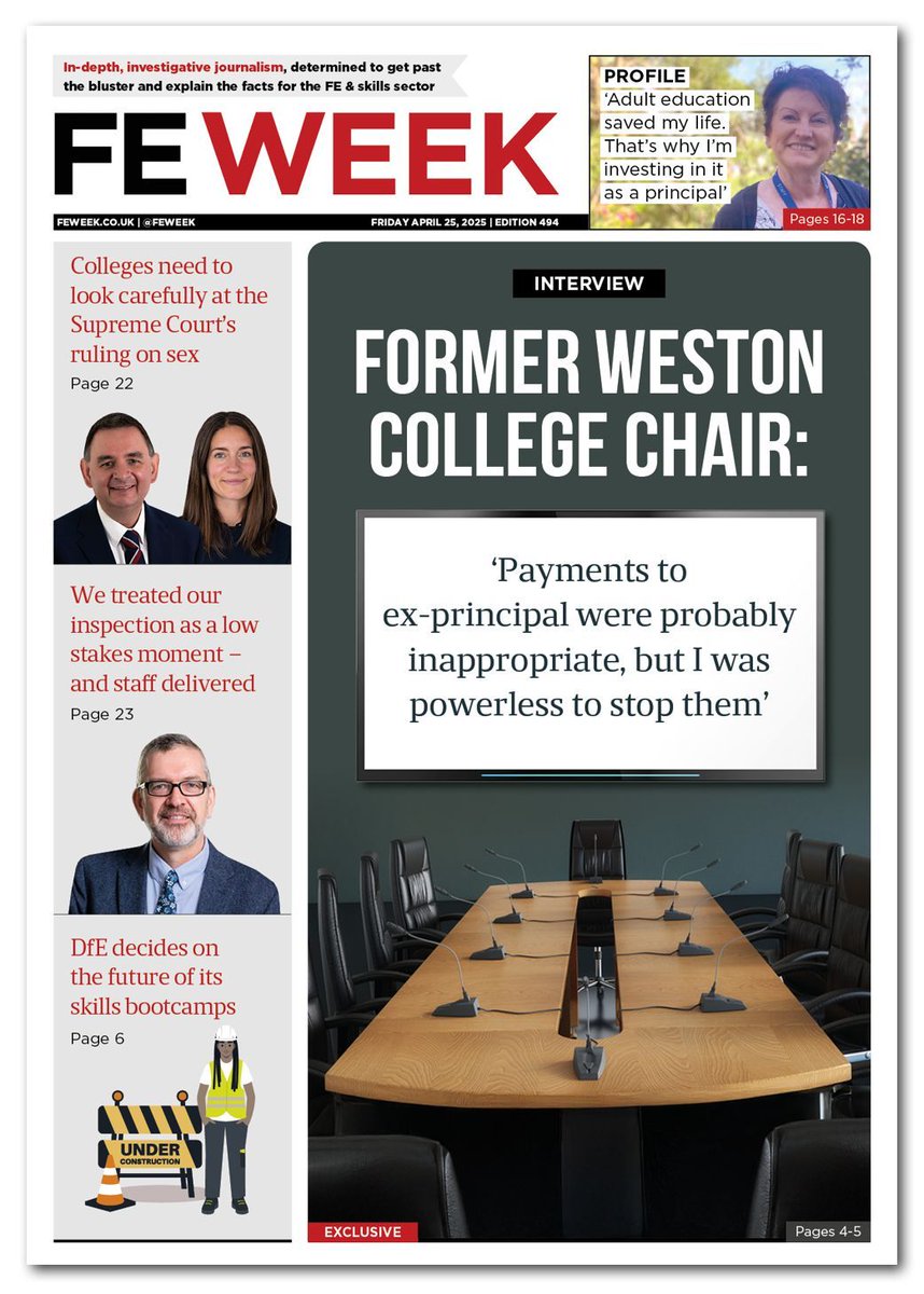 🗞️This week's FE Week front page:

Former Weston College chair: 'Payments to ex-principal were probably inappropriate, but I was powerless to stop them'

Subscribe | feweek.co.uk/subscribe/

#TomorrowsPapersToday