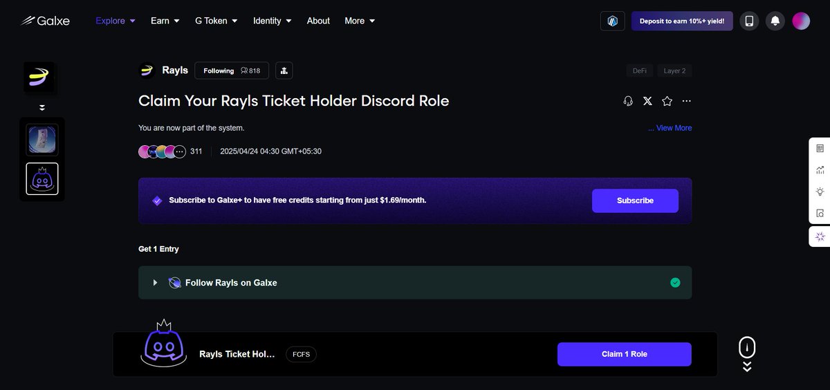 EthicalEarn's tweet photo. 😱 𝗘𝗮𝗿𝗹𝘆 𝗔𝗹𝗽𝗵𝗮 𝗙𝗿𝗲𝗲 @RaylsLabs 𝗡𝗙𝗧

👀 Project Raised $38M Funding 

👉 Hurry Up! Only For FCFS 30K users . How to claim Ticket NFT & Ticket NFT Holder Role ::

✔️ Join Discord :- https://t.co/z7J9N9769Z 
•• Complete your Verification.  

✔️ Claim Ticket NFT on @Galxe :- https://t.co/uoK0j5jywm
•• Complete all social task & Mint Nft . 
•• Just pay 0.05$ gas fees . 

✔️ Then claim Discord role :- https://t.co/AgBtupBeQd
•• Just Follow them on Galxe & Claim your discord Role.

📌 Join Our TG For More ALPHA :- https://t.co/Gx8FaHdV5q