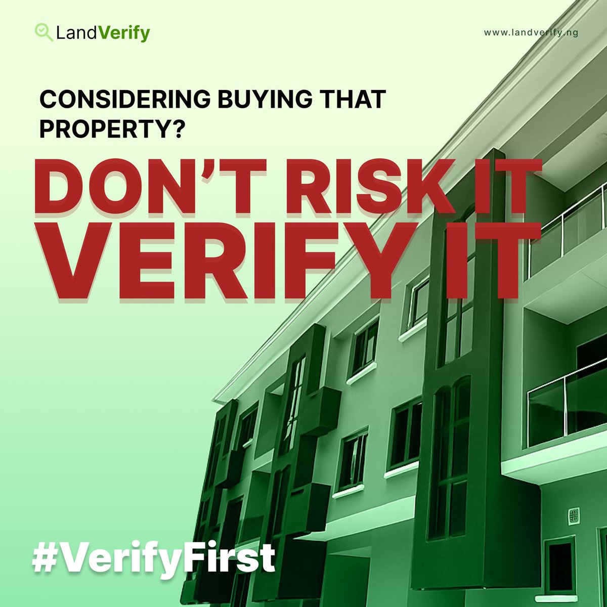 Are you thinking of buying land or property in Nigeria? Don’t risk your hard-earned money. With a team of licensed town planners, surveyors, and lawyers, we verify the land or property within 48 hours.

Protect yourself from scams and secure your investment.

Visit