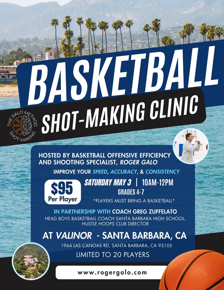 Turning shooters into shot-makers 🎯 Teaming up with <a href="/coachzuff/">Greg Zuffelato</a> to take your speed, accuracy, and consistency to the next level. Hit the link in bio to reserve your spot 📈

📍Valinor, Santa Barbara
🚨Saturday, May 3
🔗 Sign up now ➡️ docs.google.com/forms/d/e/1FAI…