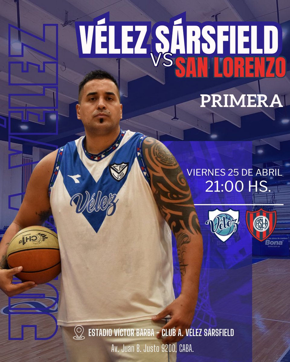 🔜 PRÓXIMO PARTIDO - FECHA 6
⛹🏽‍♂️ MASCULINO PRIMERA 

¡VENÍ A ALENTAR A VÉLEZ! 💙

🗓️ Viernes 25 de Abril - 21:00 Hs. 
🏀 Vélez vs San Lorenzo 
🏟️ Club A. Vélez Sársfield - Estadio Víctor Barba
📍 Av. Juan B Justo 9200, CABA 

#juegavelez #basquet #vélez #febamba