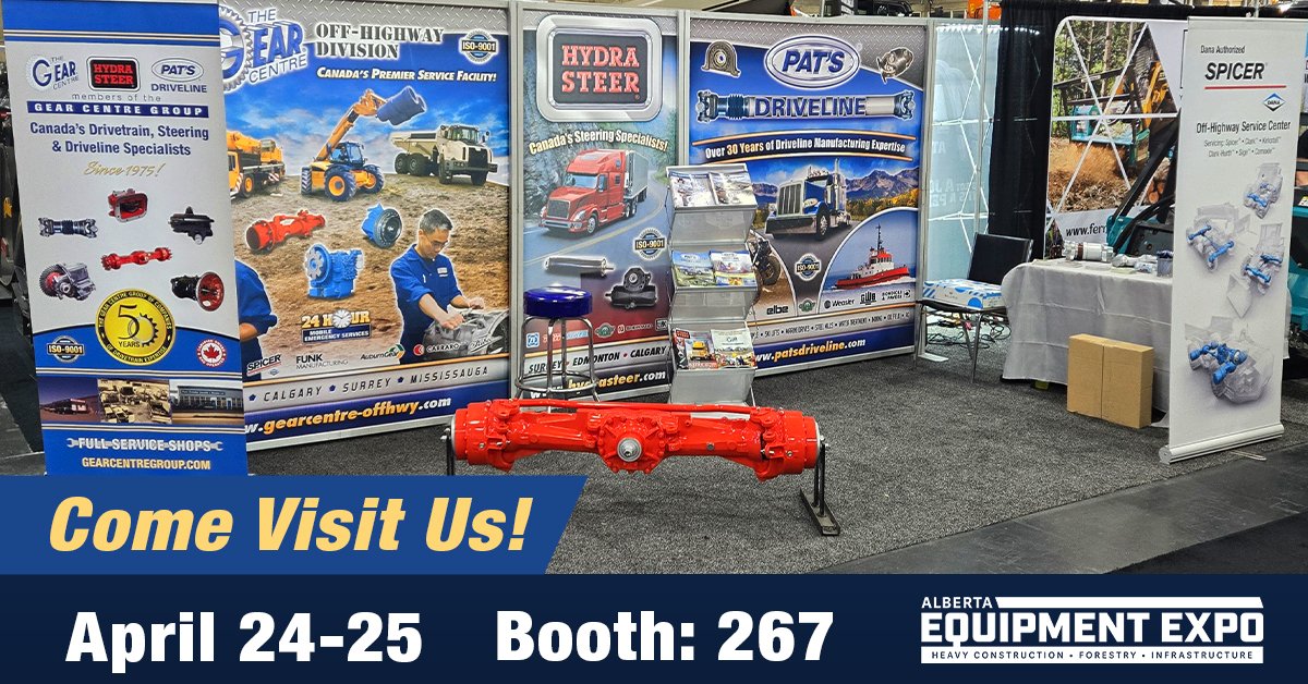 GearCentreGroup's tweet photo. The Alberta Equipment Expo is underway! We’re set up at Booth 267 at the Edmonton Expo Centre until 4 pm today &amp; 9 am to 4 pm tomorrow. Come by to chat with our team about drivetrain solutions for off-highway applications.
#AEE2025 #tradeshow #AEE #Albertaequipment https://t.co/wT3N3LO4yy