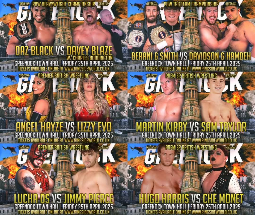 Incredible line up for the #Greenock show tomorrow night

Hometown Luchador.

Doors 7pm 
Show 7.30pm 

#MonEhTon

🔥🔥🔥🔥🔥🔥🔥🔥
