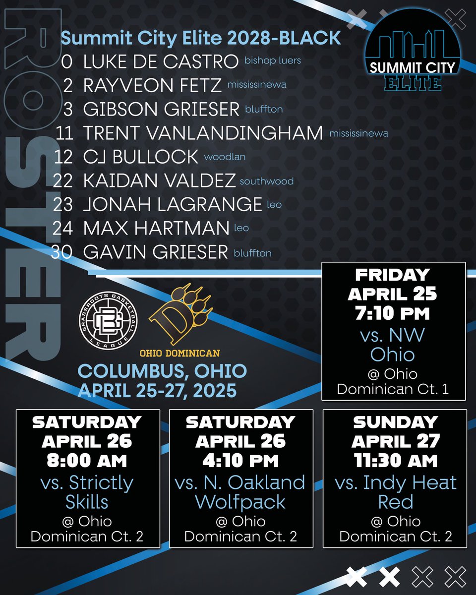 Summit City Elite (@elitesummit) on Twitter photo Tip-off time in Columbus! Our high school Black Teams are hitting the road to launch the GBL season this weekend!
Check out the rosters & schedules now!
<a href="/INPrep/">Eric Gardner</a> <a href="/INBBallSource/">Trevor Andershock</a> <a href="/ZT17Hoops/">Zak Tyler</a> <a href="/BRamseyKSR/">Brandon Ramsey</a> <a href="/kylerstaley/">Kyler Staley</a> <a href="/KYINhoops/">𝙆𝙚𝙣𝙩𝙪𝙘𝙠𝙞𝙖𝙣𝙖 𝙃𝙤𝙤𝙥𝙨</a> <a href="/bounce_oth/">Bounce</a> <a href="/samthemanfrick/">SuperSam</a> <a href="/GBLHoopsCircuit/">Grassroots Basketball League (GBL)</a> Tip-off time in Columbus! Our high school Black Teams are hitting the road to launch the GBL season this weekend!
Check out the rosters & schedules now!
<a href="/INPrep/">Eric Gardner</a> <a href="/INBBallSource/">Trevor Andershock</a> <a href="/ZT17Hoops/">Zak Tyler</a> <a href="/BRamseyKSR/">Brandon Ramsey</a> <a href="/kylerstaley/">Kyler Staley</a> <a href="/KYINhoops/">𝙆𝙚𝙣𝙩𝙪𝙘𝙠𝙞𝙖𝙣𝙖 𝙃𝙤𝙤𝙥𝙨</a> <a href="/bounce_oth/">Bounce</a> <a href="/samthemanfrick/">SuperSam</a> <a href="/GBLHoopsCircuit/">Grassroots Basketball League (GBL)</a>