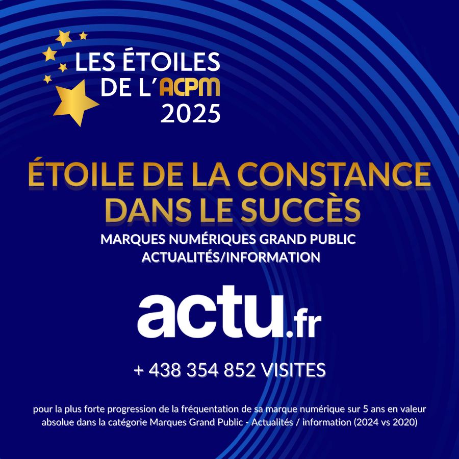 ACPMFrance's tweet photo. ⭐️Étoiles de l’ACPM  - #Etoiles2025⭐️

Félicitations à @actufr pour son Étoile de la constance dans le succès pour la plus forte progression de fréquentation de sa marque numérique Grand Public sur 5 ans avec + 438 354 852 visites ! https://t.co/qeKiaRadLV