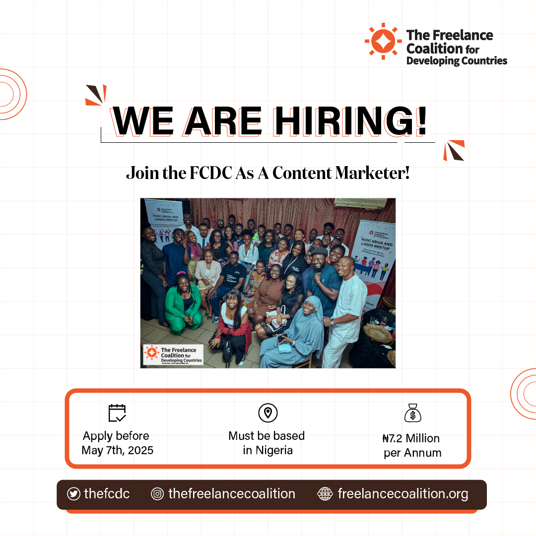 dfreecoalition's tweet photo. We’re hiring a Content Marketer at FCDC!
Must be located in Nigeria only.
💰₦600k/month

We're looking for a strong writer &amp; SEO, a creative thinker &amp; someone who uses AI tools wisely.

More details here🔗
https://t.co/ygPTEbwjWi

Pls RT https://t.co/hnPzRUrWbO