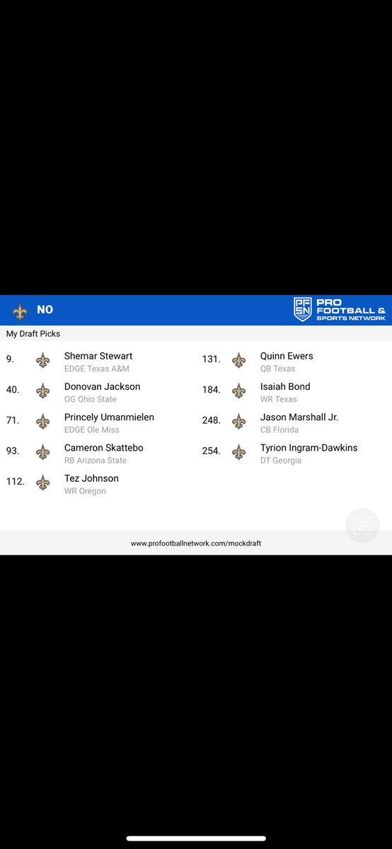Happy Draft Day! Did a little mock draft for the first round and all 7 for the Saints.