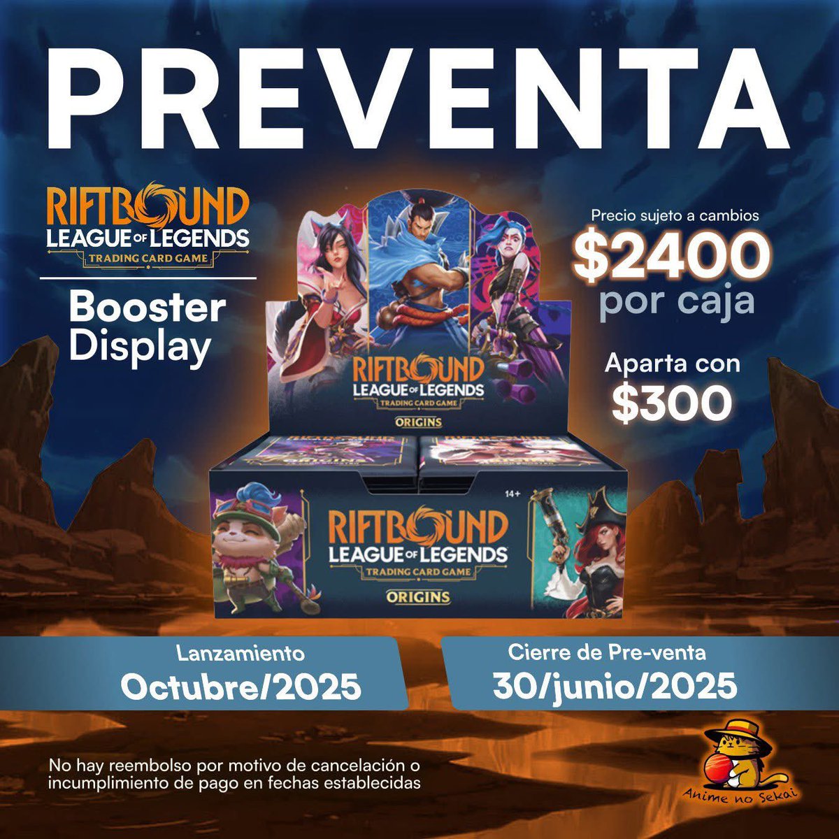 AnimeNoSekaiZac's tweet photo. ¡Buen día, Campeones! 😸👒

Les compartimos la información de las preventas activas de Riftbound! 👑 https://t.co/SLoOtqNrCz
