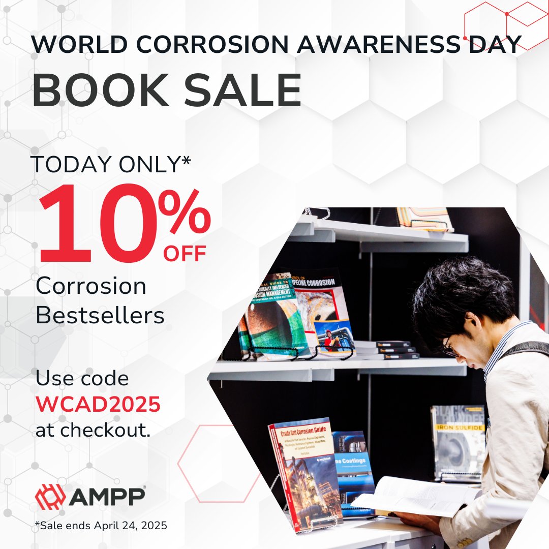 🔥It’s here! Corrosion Awareness Day Book Sale!🔥
Today ONLY, get 10% OFF on our bestselling books in corrosion. 
Use code WCAD2025 at checkout! Browse the sale → ow.ly/FqWi50VHbxe