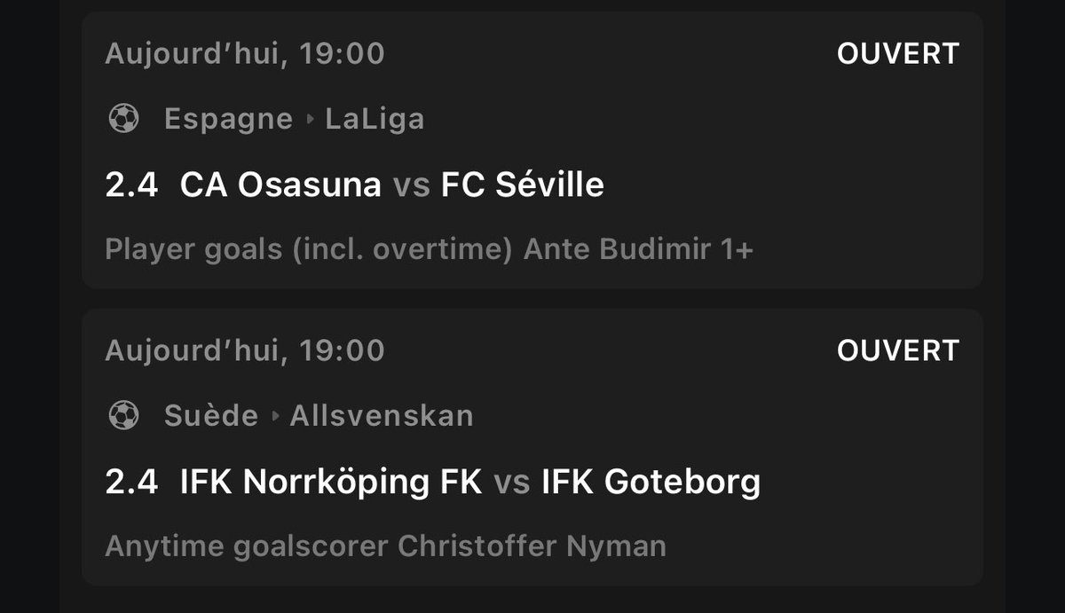 🚀 Ticket Buteur

🔺 Simple 

🎯🇪🇸 Budimir @ 2,40 

🎯🇸🇪 Nyman @ 2,40 

❤️‍🔥 Like si tu suis