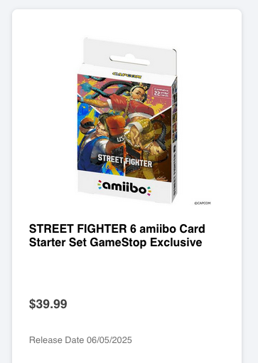 Street Fighter 6 amiibo Cards are exclusive to GameStop: bit.ly/4lPMMUQ $40 includes 22 cards