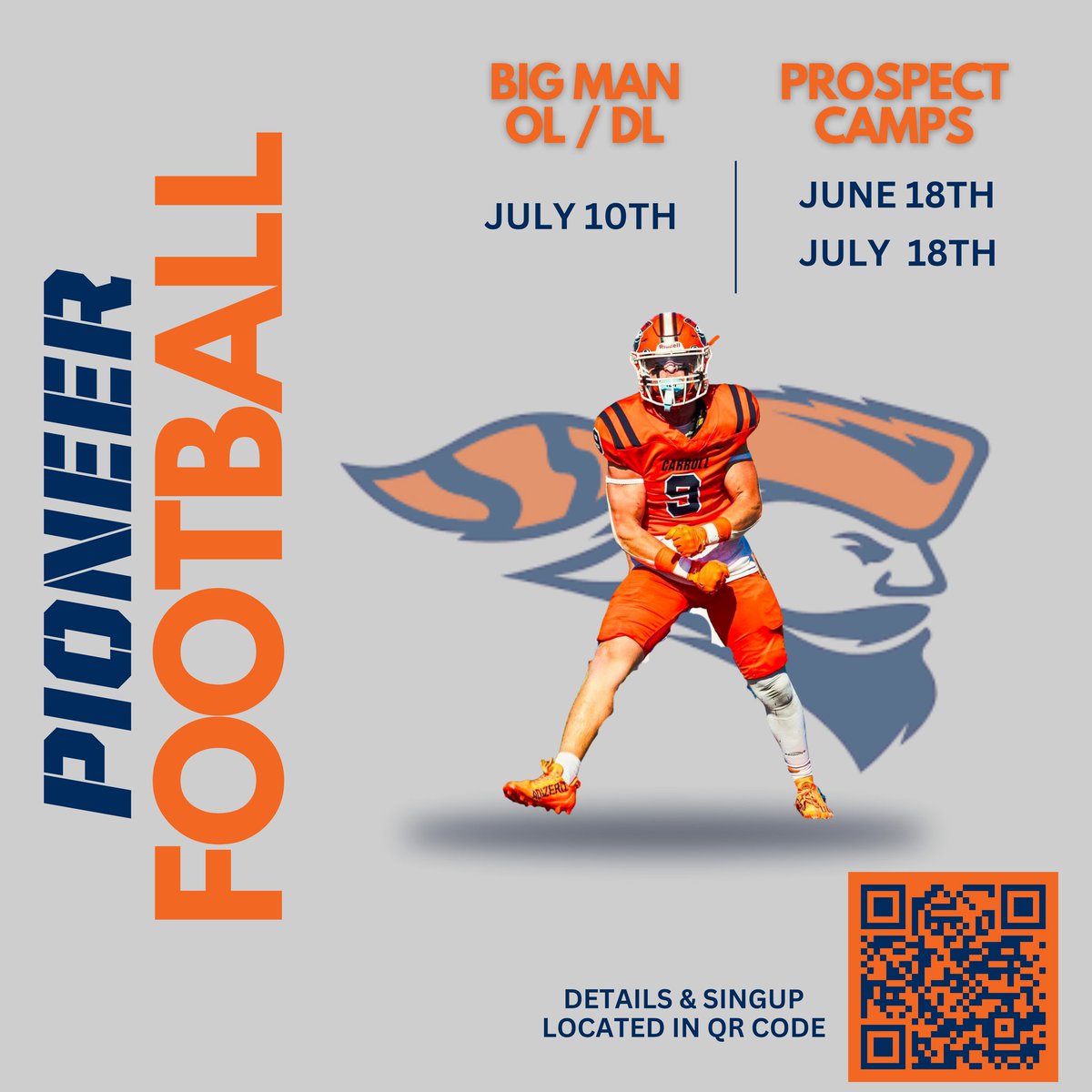 Come compete and gain skills you can take into your season. Get a visit to Carroll University on your calendar. 

football.piocamps.com/index.cfm