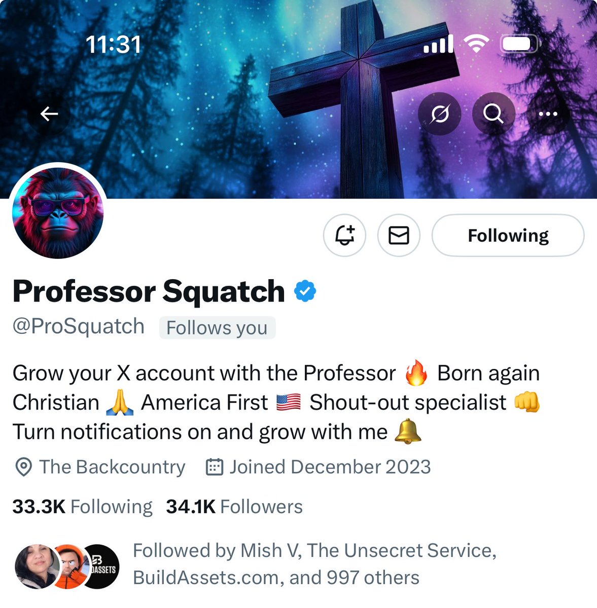 A good account follow is <a href="/ProSquatch/">Professor Squatch</a> 
He follows back and does regular shoutouts.