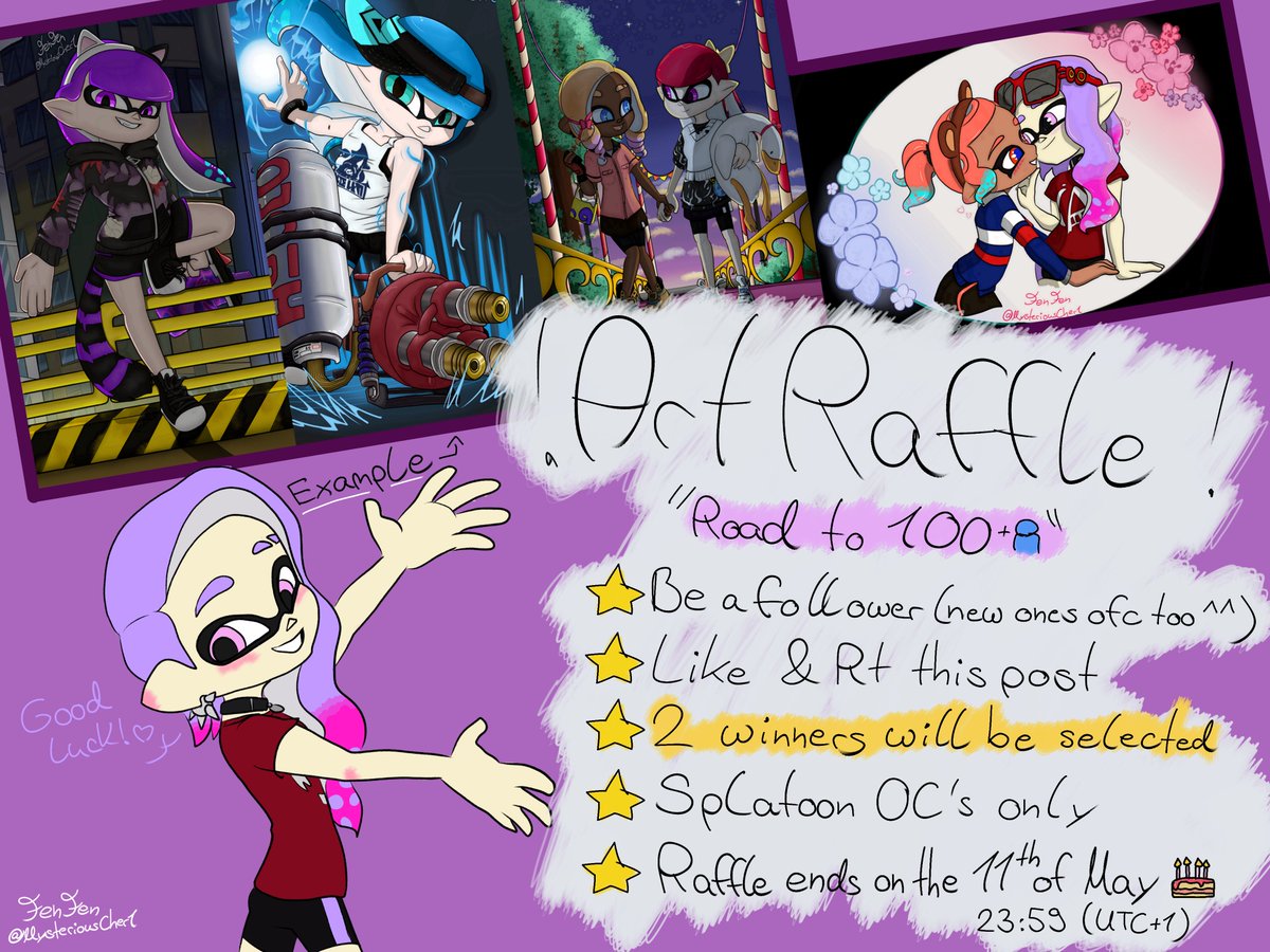 🌟So we´re doing this now!🌟
 I welcome you to my first art raffle!
 The main information for this are in the shown picture and some side notes for this raffle are in the replies, please check those out too!💜