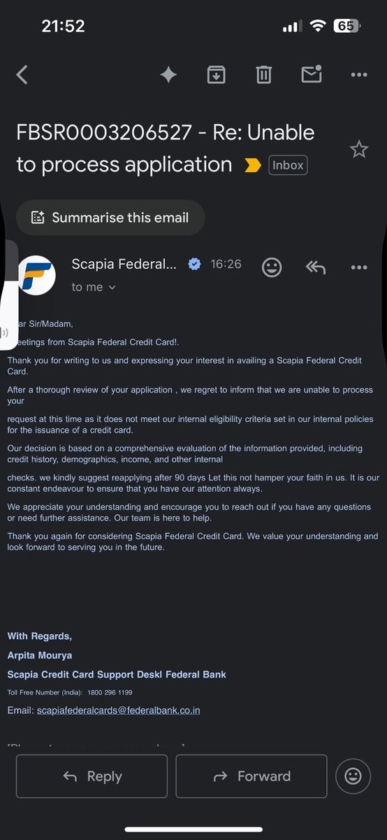 devan_gupta's tweet photo. I applied for a @getscapia credit card and was turned down with no reason given.I’m a CA, and even I can’t get an answer.

If they won’t explain to a finance pro, how will they treat regular customers?
Share this so everyone knows. 🔁

#BankFail #FairTreatment https://t.co/gD2p1rJrBr