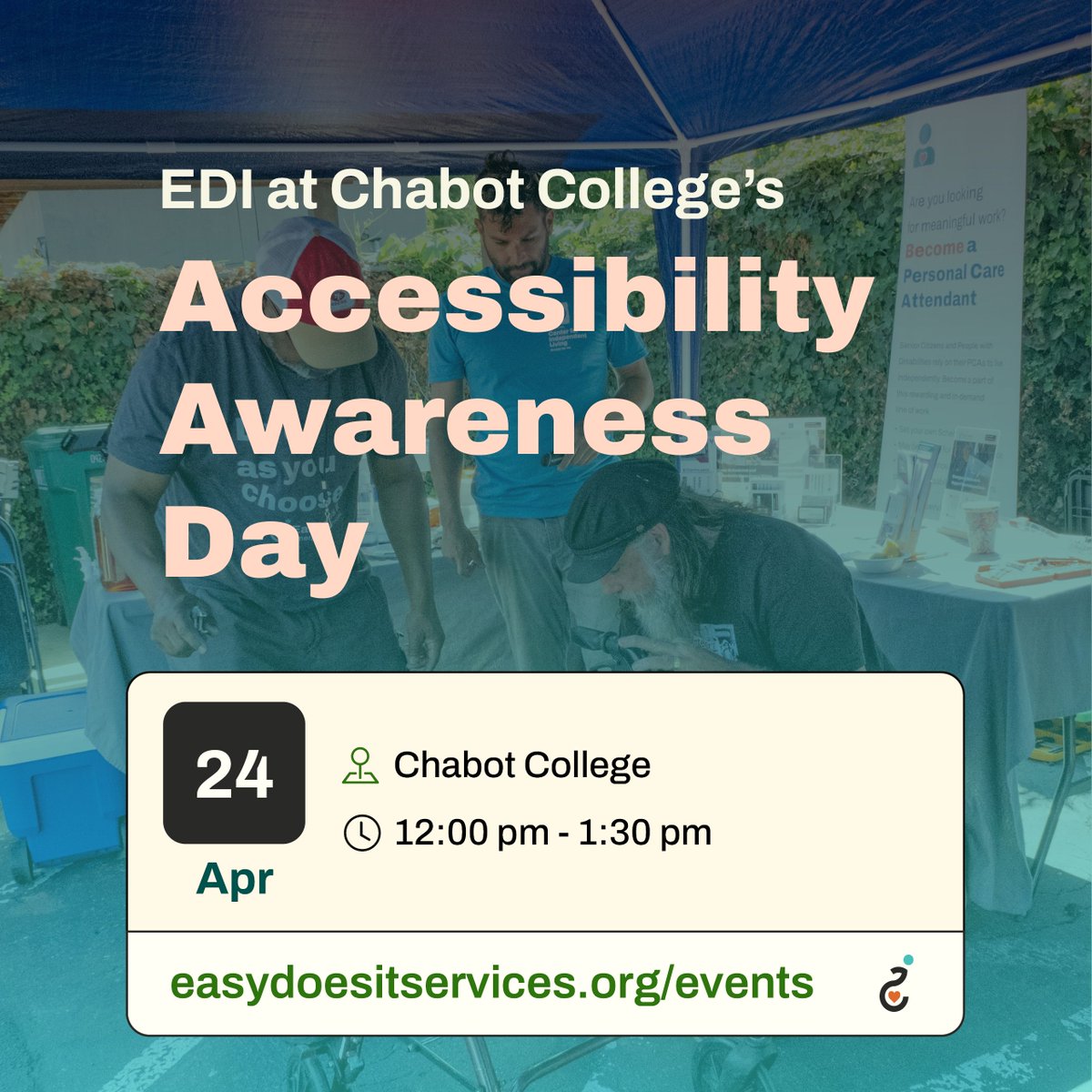 EasyDoesIt_ES's tweet photo. Up next, Easy Does It will be tabling at @chabot_college's Accessibility Awareness Days. We'll be there Thursday the 23rd from 12 - 1:30 pm and are looking forward to connecting this semester's students with our Free Wheelchair Rescue Service. https://t.co/B5S3x9d7pF