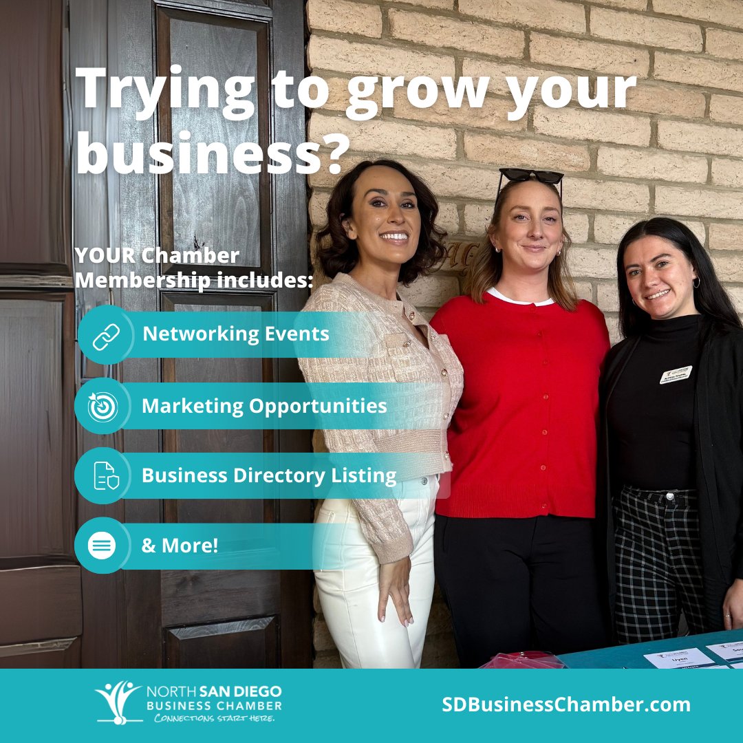 sdbizchamber's tweet image. Joining the North San Diego Business Chamber is more than just a membership - it’s a gateway to growth, connections, and opportunities! Join today: sdbusinesschamber.com/member-benefit…

#nsdbc #chamber #sandiego #newmember #localbusiness #business #connect #YOURvoice #BusinessCommunity