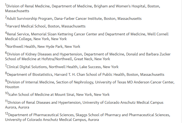 Kenar Jhaveri (@kdjhaveri) on Twitter photo 🧵 14/ Congratulations to everyone involved in this herculean study, including @ShrutiGKidney, <a href="/DavidLeaf9/">David Leaf</a>, <a href="/IlyaGlezerman/">Ilya Glezerman</a> , <a href="/jam_hirsch/">Jamie Hirsch</a> , <a href="/Api_chew/">Api Chewcharat</a> , <a href="/M_Abramson/">Matthew Abramson</a> <a href="/HofstraKidney/">HofNorthwell Kidney</a> @BWHkidney <a href="/MSK_Neph/">Memorial Sloan Kettering Nephrology</a> <a href="/ISMMSKidney/">Barbara T. Murphy Mount Sinai Div. of Nephrology</a>
<a href="/MDAndersonNews/">MD Anderson Cancer Center</a> <a href="/CU_Kidney/">University of Colorado Nephrology</a> 🧵 14/ Congratulations to everyone involved in this herculean study, including @ShrutiGKidney, <a href="/DavidLeaf9/">David Leaf</a>, <a href="/IlyaGlezerman/">Ilya Glezerman</a> , <a href="/jam_hirsch/">Jamie Hirsch</a> , <a href="/Api_chew/">Api Chewcharat</a> , <a href="/M_Abramson/">Matthew Abramson</a> <a href="/HofstraKidney/">HofNorthwell Kidney</a> @BWHkidney <a href="/MSK_Neph/">Memorial Sloan Kettering Nephrology</a> <a href="/ISMMSKidney/">Barbara T. Murphy Mount Sinai Div. of Nephrology</a>
<a href="/MDAndersonNews/">MD Anderson Cancer Center</a> <a href="/CU_Kidney/">University of Colorado Nephrology</a>