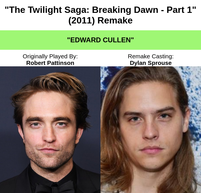 BreakingCasting's tweet image. #BreakingNews A&amp;amp;E IndieFilms has announced a 2027 remake of the adventure/fantasy film "The Twilight Saga: Breaking Dawn - Part 1" (2011) starring Aubrey Peeples as "Bella Swan," Dylan Sprouse as "Edward Cullen," and Max Carver as "Jacob Black."

#movies #film