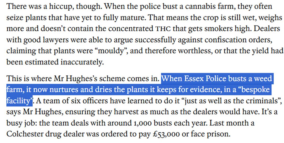 Amelia Wood (@ameliaerwood) on Twitter photo My colleague at <a href="/TheEconomist/">The Economist</a> has reported on the most incredible parable of why the British state can't get anything done.
Because of an old law, cops now spend their time growing cannabis, so they can recoup part of the fair market value for the weed. My colleague at <a href="/TheEconomist/">The Economist</a> has reported on the most incredible parable of why the British state can't get anything done.
Because of an old law, cops now spend their time growing cannabis, so they can recoup part of the fair market value for the weed.