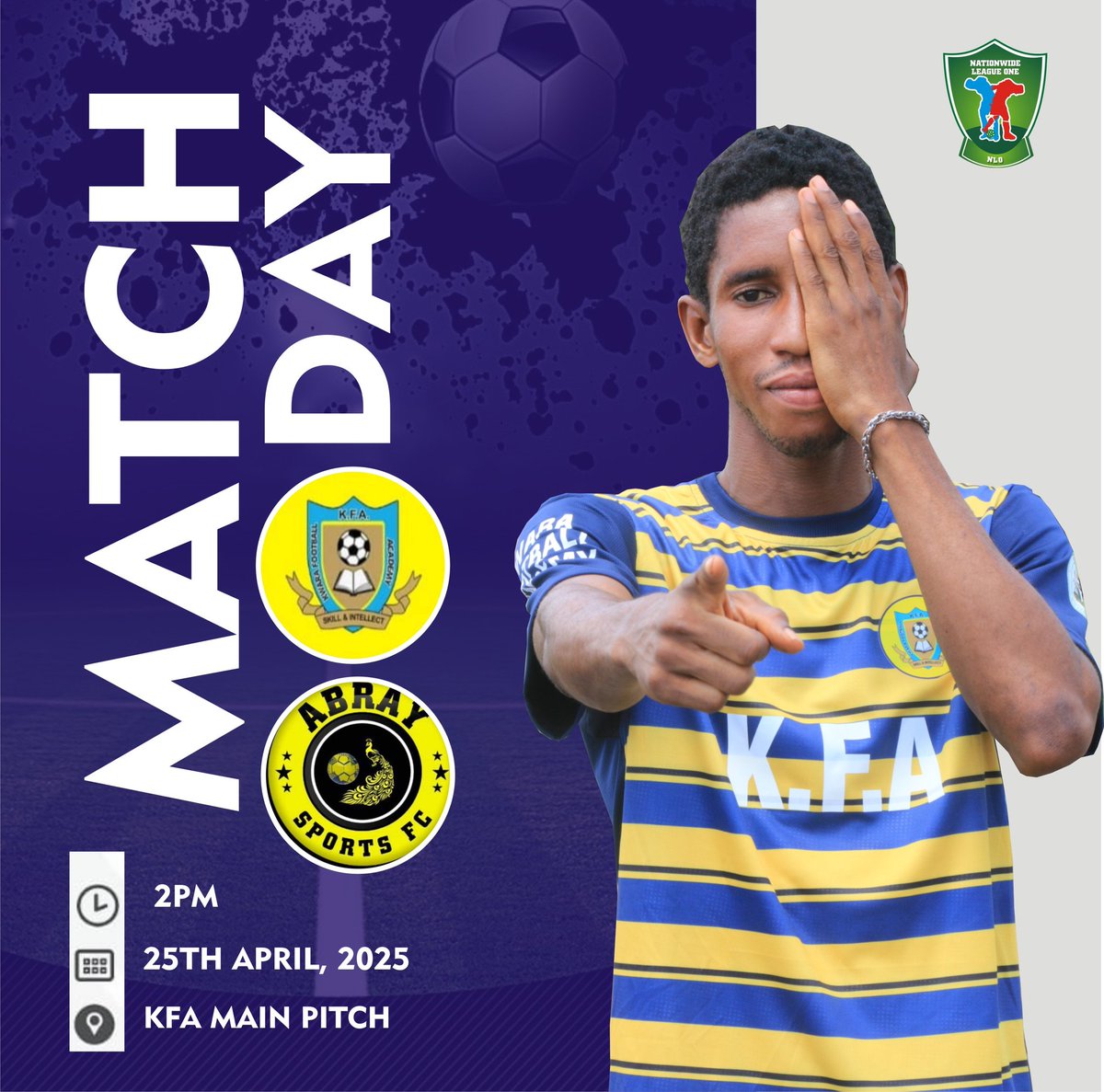 MatchDay 2 

The Dragons Will hope to get the season underway against Abraysports in the Nationwide League One MatchDay 2 Fixture

⚽️ KFA   🆚 Abraysports FC
🗓  Friday , 25th April , 2025
⏱ 14: 00 WAT
🏟  KFA Main Pitch Ilorin 📍
🧿 Nationwide League One 

#WeAreKFA  | #NLO25