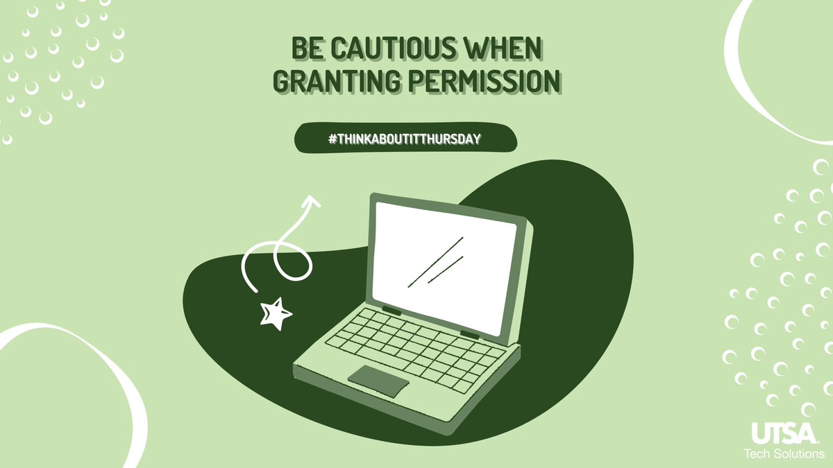 UTS_UTSA's tweet image. Think before you click! Granting unnecessary app or website permissions can expose your data to cybersecurity threats. Stay cautious, safeguard your info, &amp;amp; prioritize digital safety. Protecting your privacy is worth the effort. #TechSolutions #TechCafé #ThinkAboutItThursday
