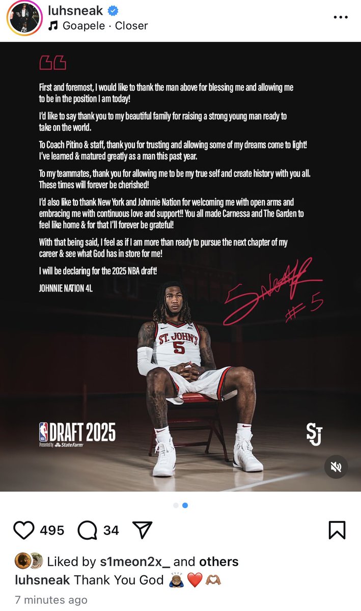 Deivon Smith has declared for the NBA Draft. He announced it on his Instagram. #SJUBB