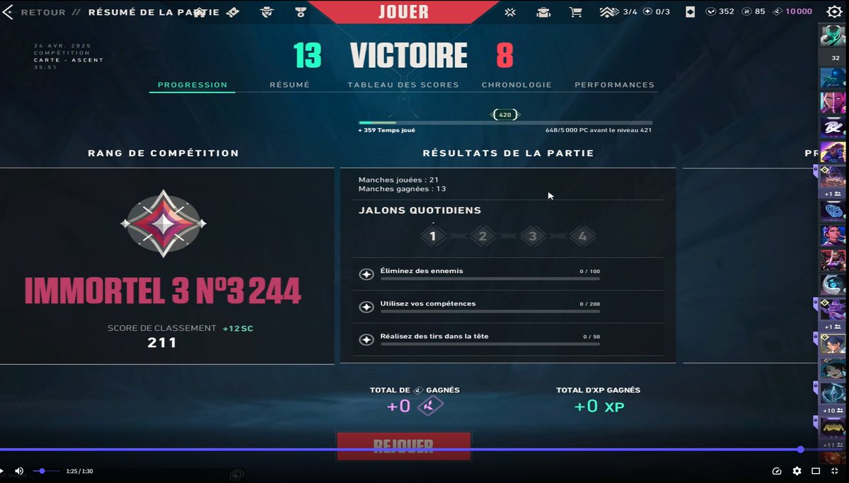Nouveau peak elo finally, immo1 0rr to imo3 en 2semaines avec du +12 +16 et du -24, full solo/duo merci à <a href="/eren1tap/">LFT e1</a> pr les duos
