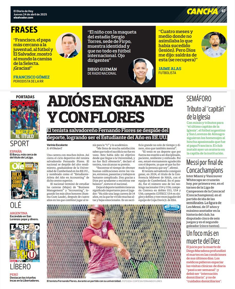 Gracias <a href="/VSkalanT/">Varinia Escalante® 🐭</a> y <a href="/CanchaEDH/">La Cancha</a> por la nota a Fernando Flores miembro de la LST. 
<a href="/Br1Porzio/">Doc. Bruno Porzio</a> <a href="/celvides/">Carlos López Vides</a> <a href="/martinezchino/">Claudio Martínez</a> <a href="/Gusflores21/">Gustavo Flores</a> <a href="/Chelemolina/">Alvaro Molina</a> <a href="/diegohv87/">Diego Henriquez</a> <a href="/elsalvadorfc/">El Salvador Futbol Club</a> <a href="/Chepetiso/">Orestes Membreño</a> <a href="/gordorodriguez/">Kevin Rodriguez</a> <a href="/TigoSports_SV/">Tigo Sports</a> <a href="/SomosLaTribuFM/">La Tribu FM</a> <a href="/PenchoDuque/">Pencho Duque</a> <a href="/DiegoLopezTV/">Diego López</a>