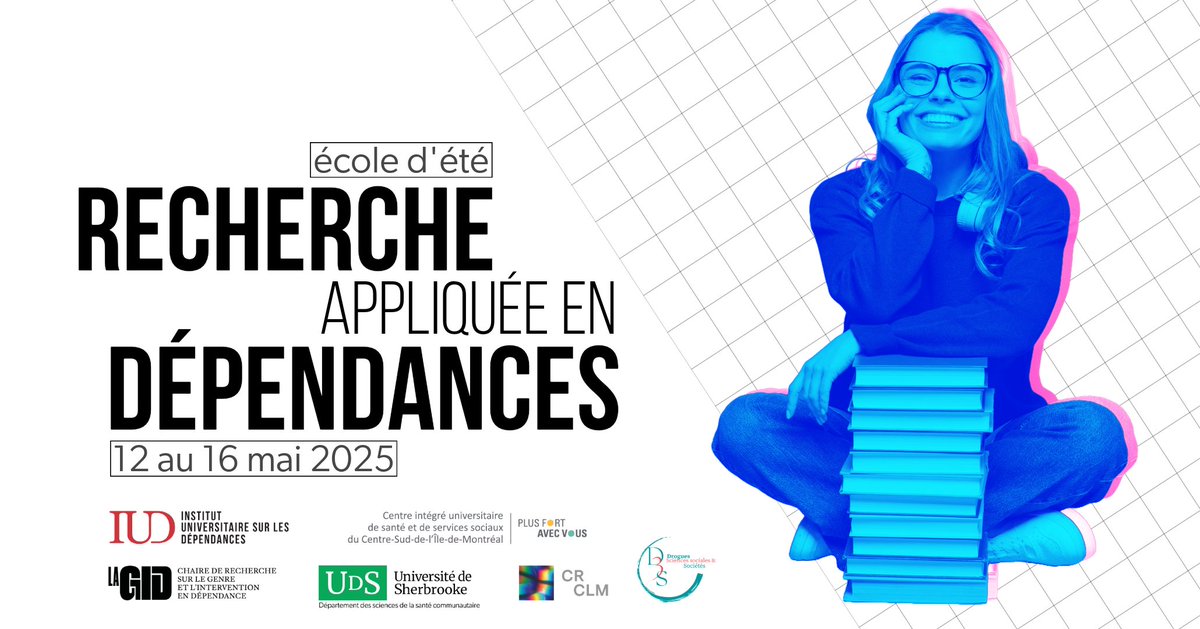 Le Programme D3S,  l’Institut universitaire sur les dépendances (IUD), La GID et de l’Université de Sherbrooke  ont le plaisir de vous convier à une 
#ecoledété 2025 de recherche appliquée en #dépendances
ℹ️urls.fr/M6BSdr