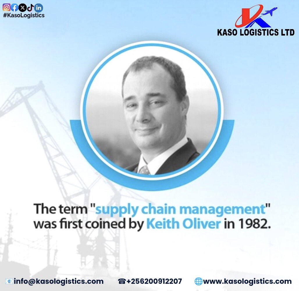 kaso_logistics's tweet photo. The term “Supply Chain Management” was first coined by Keith Oliver in 1982—redefining how the world moves.
A true logistics milestone.

🌐https://t.co/QSYwLqwz5W

#ThrowbackThursday #KasoLogistics #SupplyChainLegacy #LogisticsEvolution #SCMHistory #KeithOliver #thursdayvibes https://t.co/GOdMe7BuE0