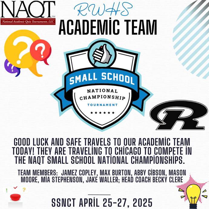 tomcollinsRWHS's tweet photo. Best wishes to our RWHS Academic Team in their pursuit of a title!! 🏆 
#RWHS #RamBash #RAM_PM #keeppushingforward https://t.co/F8nYApLqrp
