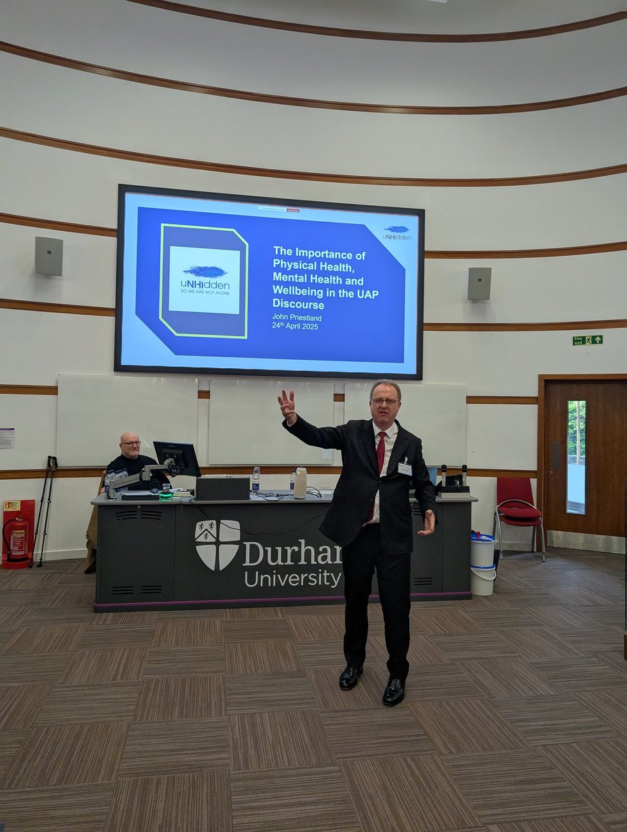 uNHIdden's Chairman, John Priestland, presenting on the people and health aspects of UAPs at today's Symposium at the University of Durham.  Thank you, Professor Bohlander, for having us.

People matter.