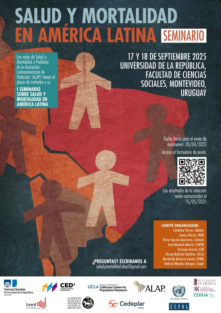 CA DINÁMICA DEMOGRÁFICA (@ddemogcolmex) on Twitter photo 📢Hey #PopTwitter les invitamos al 1er #Seminario sobre #Salud y #Mortalidad en #AméricaLatina
🏙️ <a href="/fcsudelar/">Facultad de Ciencias Sociales</a> <a href="/Udelaruy/">Universidad de la República</a> Montevideo 🇺🇾
📅 17 y 18 de septiembre de 2025
⚠️Fecha límite de envíos: 30/04/2025
Envío de trabajos 👇docs.google.com/forms/d/e/1FAI…
¡Les esperamos! 📢Hey #PopTwitter les invitamos al 1er #Seminario sobre #Salud y #Mortalidad en #AméricaLatina
🏙️ <a href="/fcsudelar/">Facultad de Ciencias Sociales</a> <a href="/Udelaruy/">Universidad de la República</a> Montevideo 🇺🇾
📅 17 y 18 de septiembre de 2025
⚠️Fecha límite de envíos: 30/04/2025
Envío de trabajos 👇docs.google.com/forms/d/e/1FAI…
¡Les esperamos!