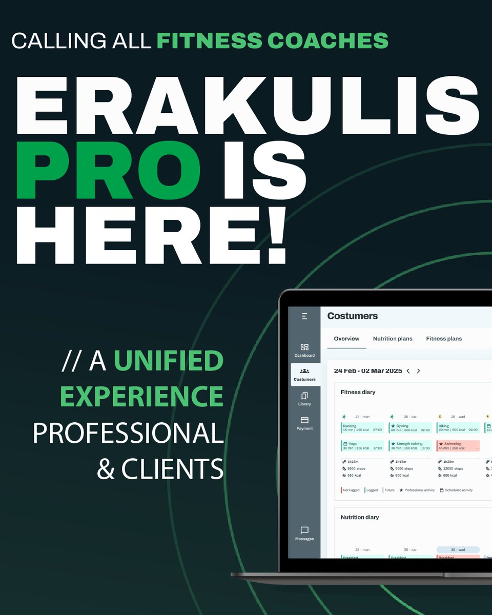 erakulis_app's tweet image. Erakulis just launched the next step in #fitness: Erakulis PRO! 🚀 Built for fitness pros, it&apos;s fully integrated with the #Erakulis App for real-time tracking, custom plans &amp;amp; direct client connection.💪

#erakulispro #wellness #professionals #personaltrainer #fitnesscoach
