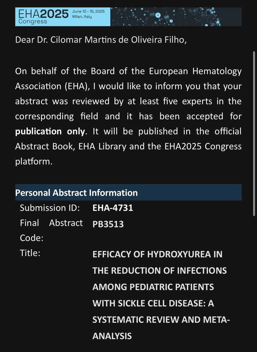 Going to #EHA2025 with 3 abstracts!! Big thanks to my mentors and my team part of the <a href="/metaacademy_ofc/">Meta Analysis Academy</a> <a href="/EHA_Hematology/">European Hematology Association</a> 🇮🇹🍝🍷 #milan #italy #hematology