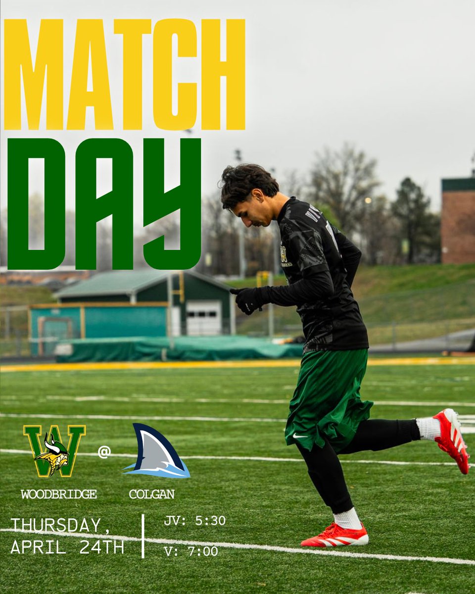 MATCH DAY ‼️
The boys face the Colgan Sharks on the road for the 2nd round of districts!!
#vikingsoccer

⚽️ Woodbridge Vikings⠀
🆚 <a href="/SharkBoysSoccer/">Colgan Boys Soccer</a> 
📆 4.24.2024
🕔 JV at 5:30; Varsity at 7:00 PM
🏆 Cardinal District  
🎯Colgan HS
