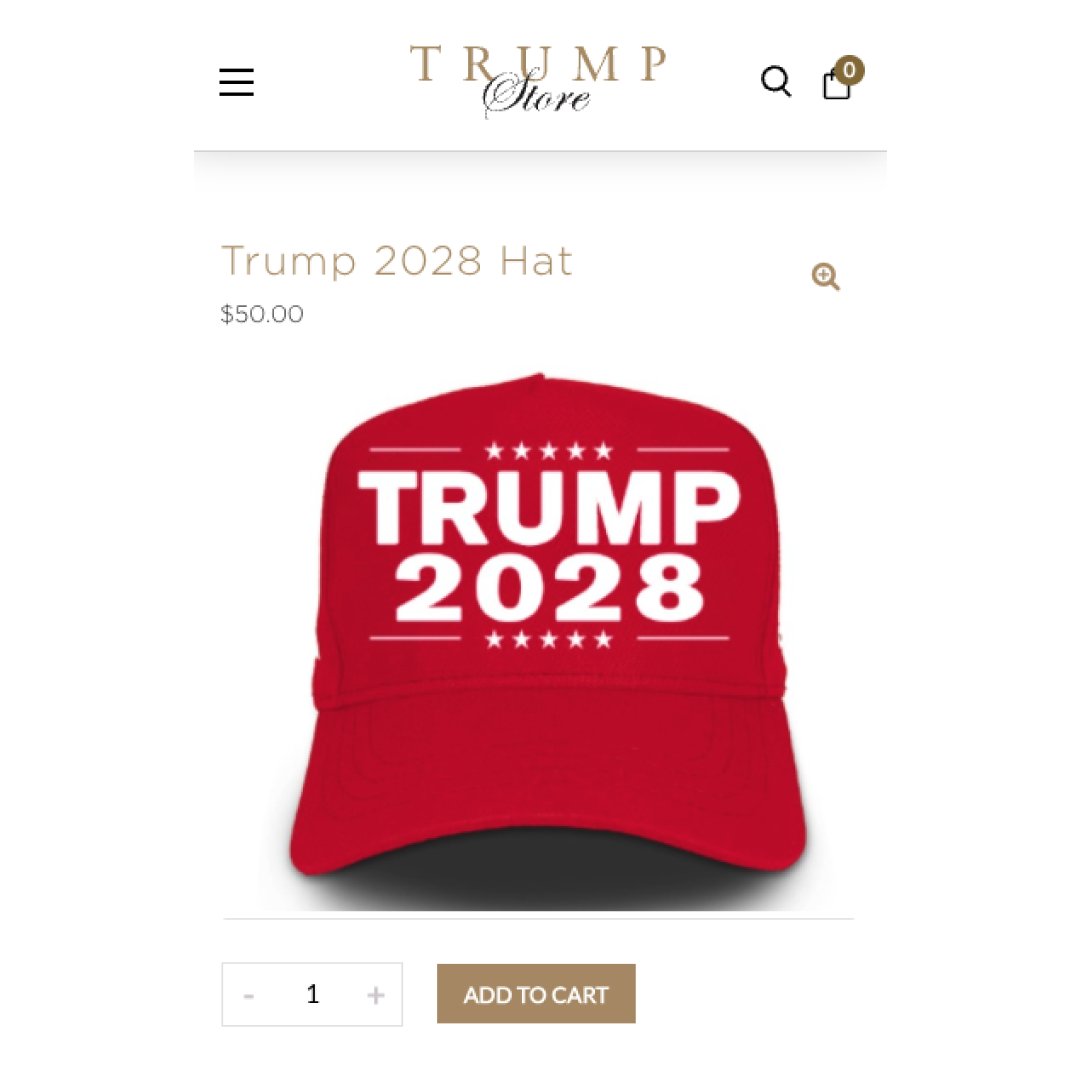 factpostnews's tweet image. Trump has started selling 2028 hats on his website, seemingly confirming his fourth run for president.
