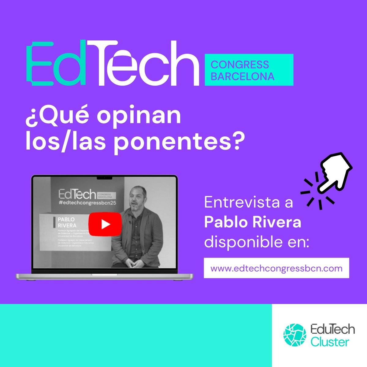 Edutech (@edutechcluster) on Twitter photo 💻 La plataformización de la #educación es total. ¿Qué es? ¿Qué consecuencias tiene?
🗣️ Nos lo cuenta <a href="/pabloriverabcn/">Pablo Rivera</a>, @Educacioub @unibarcelona y ponente del #edtechcongressbcn25, en la entrevista que realizamos en el marco del Congreso. Disponible en➡️ edtechcongressbcn.com/#opinion-ponen… 💻 La plataformización de la #educación es total. ¿Qué es? ¿Qué consecuencias tiene?
🗣️ Nos lo cuenta <a href="/pabloriverabcn/">Pablo Rivera</a>, @Educacioub @unibarcelona y ponente del #edtechcongressbcn25, en la entrevista que realizamos en el marco del Congreso. Disponible en➡️ edtechcongressbcn.com/#opinion-ponen…