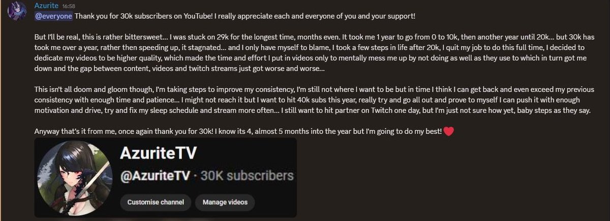 For those not on Discord, I'll leave this here. Thank you for 30k subscribers on YouTube!